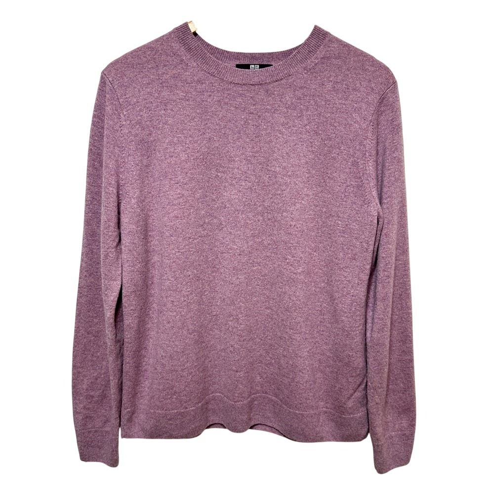 Uniqlo 100% Cashmere Sweater Women XL Purple Crew Neck Long Sleeve Pullover Knit